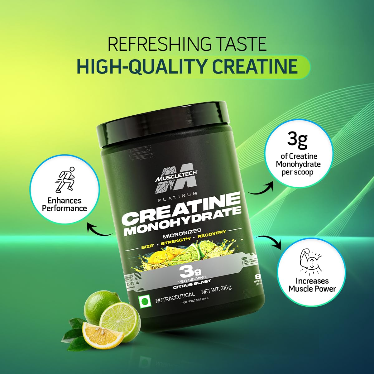 MuscleTech Platinum Creatine Micronized Powder | 83 Servings, Citrus Blast