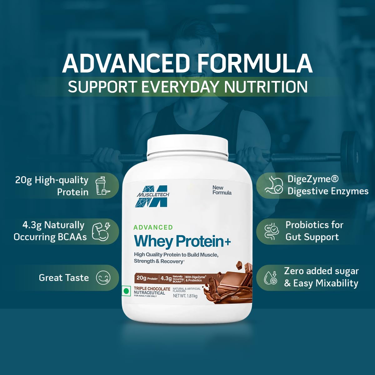 MuscleTech Advanced Whey Protein+ | 20 g Protein & 4.3 g BCAAs Per Serving