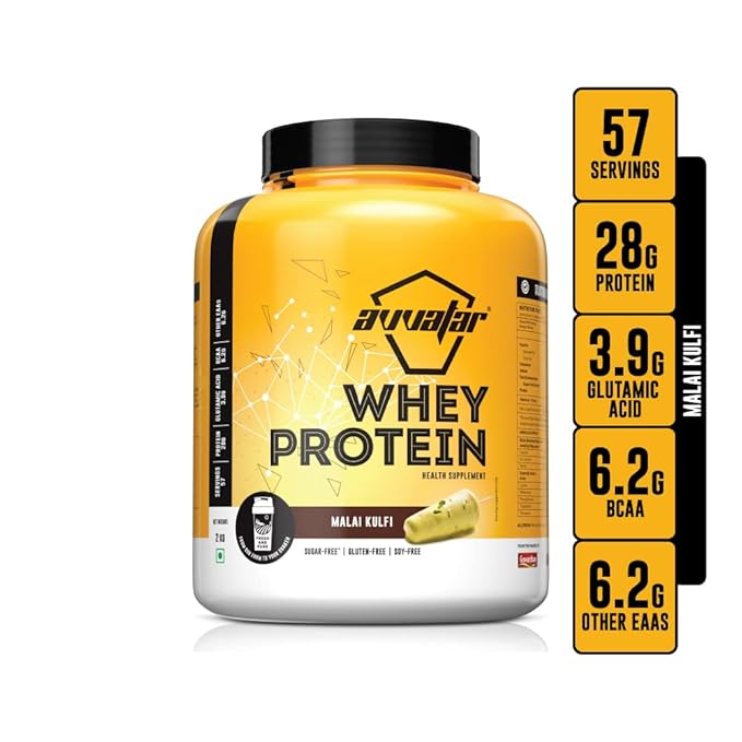 Avvatar WHEY PROTEIN | 2Kg | Malai Kulfi Flavour | 28g Protein | 57 Servings | Isolate & Concentrate Blend