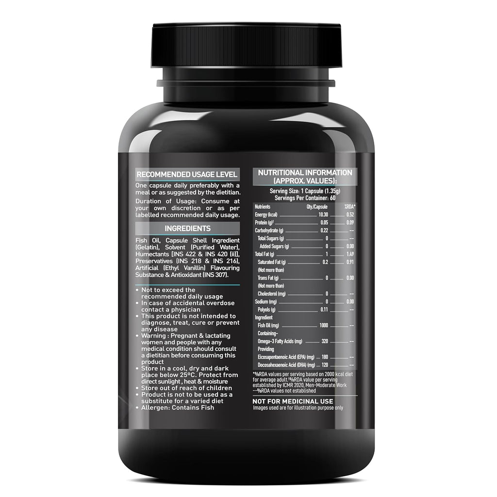 MuscleBlaze Omega 3 Fish Oil, 60 Capsules | 1000mg Omega 3 With 180mg EPA & 120mg DHA