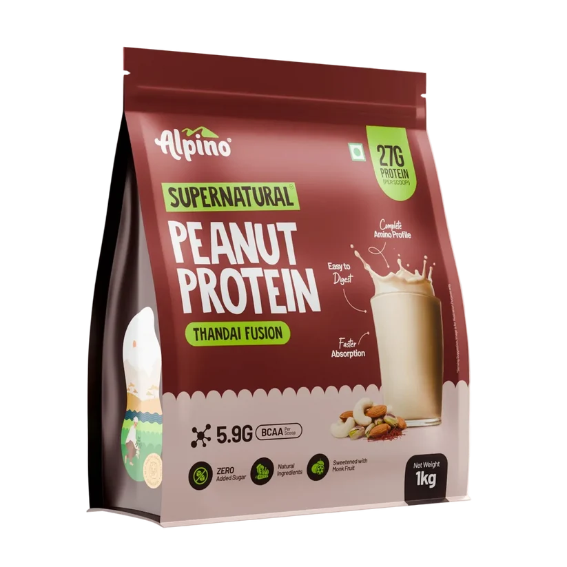 ALPINO 27g Protein Supernatural Peanut Protein Powder Thandai Fusion 1kg-Roasted Peanut Plant-Based Protein (1000 g, Thandai)