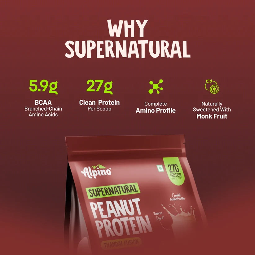 ALPINO 27g Protein Supernatural Peanut Protein Powder Thandai Fusion 1kg-Roasted Peanut Plant-Based Protein (1000 g, Thandai)