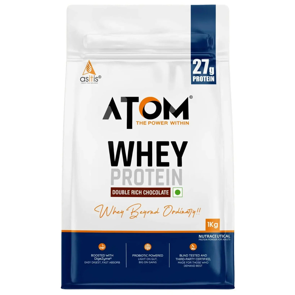 AS-IT-IS Nutrition ATOM Whey Protein 1kg | 27g protein | Isolate & Concentrate | Double Rich Chocolate | USA Labdoor Cer