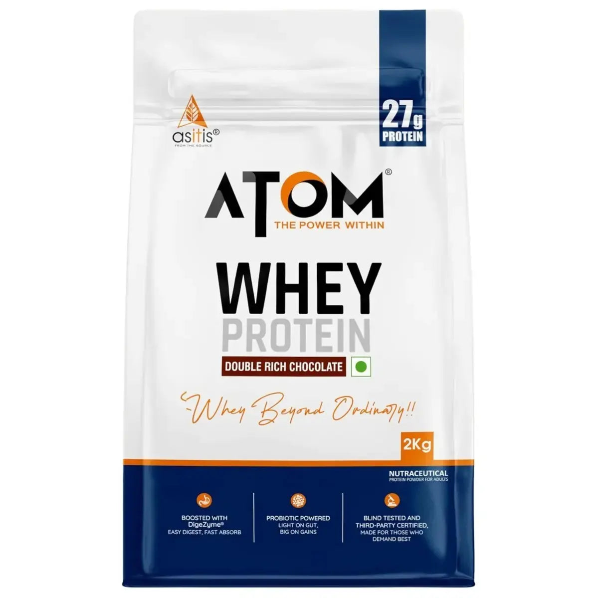 AS-IT-IS ATOM Whey Protein 2kg | 27g protein | Isolate & Concentrate | Choco Hazel Fusion | USA Labdoor Certified | With